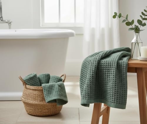 DEMMEX Organic Cotton Waffle Weave Turkish Bath Towel - Ultra Soft Lightweight Quick Dry, Oeko-Tex Certified, 100% Turkish Cotton (Sage Green, Large (60x30)) - Thumbnail 4
