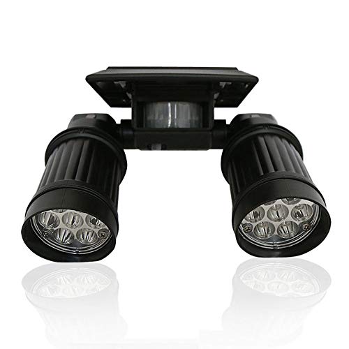 ClookYuan Auto Solar Powered Lights PIR Motion Sensor Dual Head Spotlight Adjustable Waterproof 14 LED Wall Light for Deck Yard Garden - Black