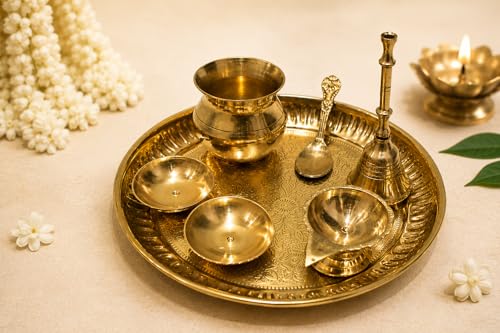 Narayan Product Brass Pooja Thali Set of 6 || Small 6 Inch Puja T...