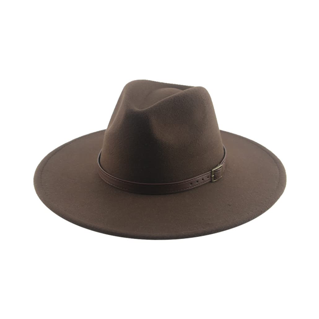 Cappelli per Donna Cappello da Uomo Cappello Invernale in Feltro Cappello Grande A Tesa Larga 9,5 Cm Cintura con Fascia Casual Solido Panama cap,Coffee-56-58cm