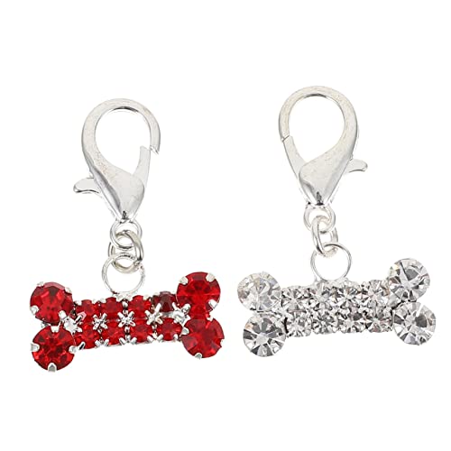 LALAFINA Pet Collar Pendant Dog Charm Rhine 2 Pieces Shiny Rhinestone Studded Charm for Pet Item