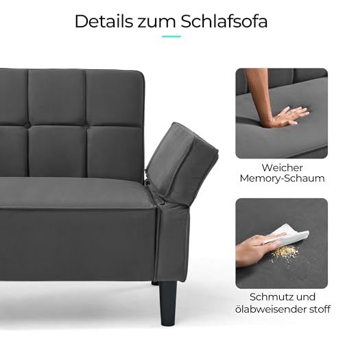 LINSY HOME Sofa mit Schlaffunktion, Schlafsofa mit Verstellbarer Rückenlehne Armlehnen, 3 Sitzer Sofa mit Bettfunktion aus Samtstoff, 230 x 100 cm Liegefläche, Ideal für Wohnu (Grau) – Bild 7