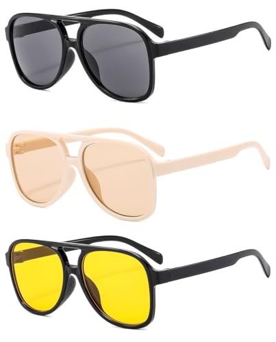Image of Vintage Aviator Sunglasses for Women Men 70s Glasses Retro Oversized Yellow Lens Shades