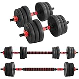 Yaheetech Dumbbells Set 20kg Adjustable Dumbbell & Barbell Weight Set, Free Weights with Multiple Weight Combinations, Easy Assembly, Secure Locking Collars, Non-Slip Grip for Home Gym Workout