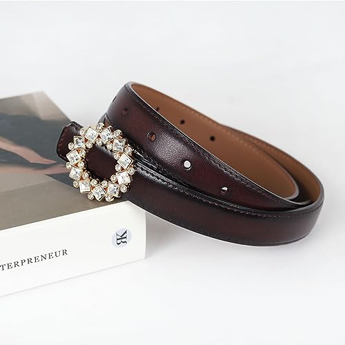 Image of Women's Fashion Classic Metal Buckle Leather Belt with Jeans Dress