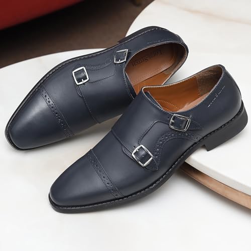 Image of LOUIS STITCH Men's Formal Shoes | Italian Leather Double Monk Strap Handcrafted | Stylish Lace-Up Business, Formal, (LSRXDM)