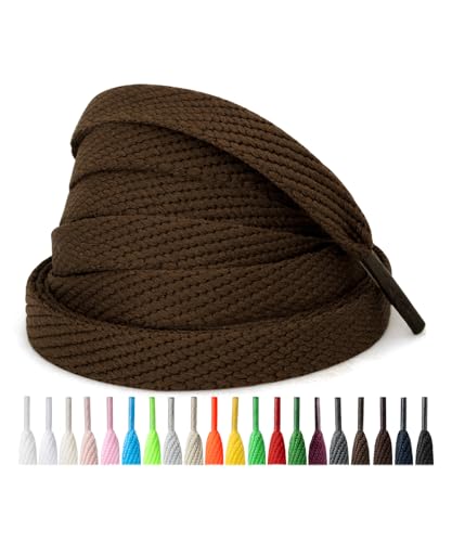 Handshop 2 Pairs Flat Sneaker Shoe Laces 2/5' in 20 Colors, Wide Shoelaces for Athletic, Skate Shoes Brown 40 Inch