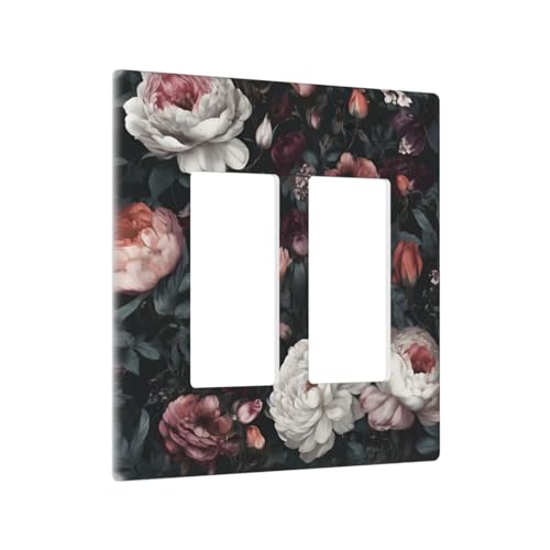 Decorative Outlet Covers Rustic Big Pink Flowers White Peony Floral 2 Gang Wall Plate Double Rocker Two Switch Wall Cover Plate Jumbo Dual Gfci Faceplate for Home Decor