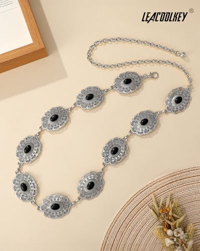 Image of LEACOOLKEY Western Concho Belt for Women Cowgirl Boho Waist Chain Belt for Dresses Jeans Pants