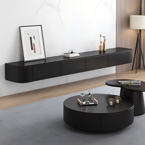 Meuble TV avec porte meuble rangement suspendu bois massif 140 cm noir