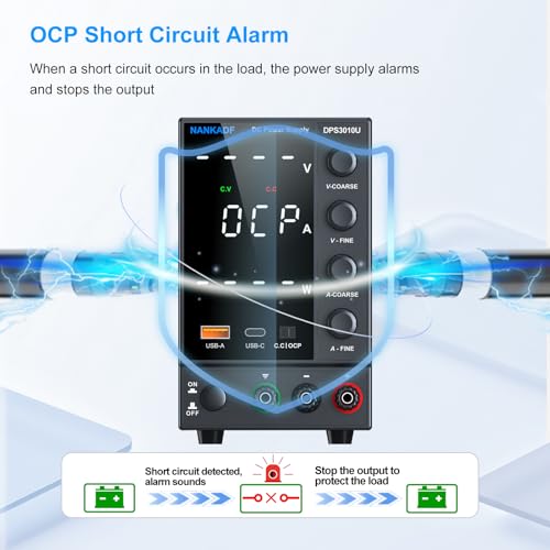 NANKADF Labornetzteil 30 V 10 A, Variables DC-Netzteil mit USB-A/Typ-c-Schnellladeanschluss, Labornetzgerät mit hochpräzisem 4-Stellige LED-Anzeige Gebereinstellknopf