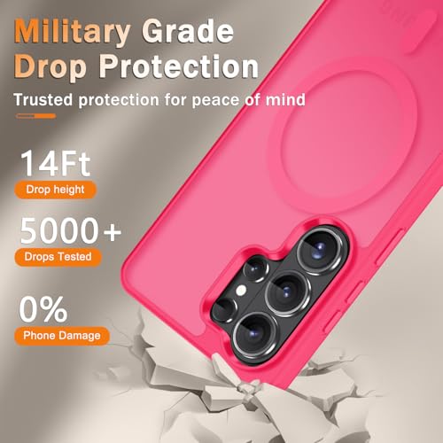 Image of for Samsung Galaxy S26 Ultra Case, Matte Magnetic Phone Cover, Hot Pink | Fit for MagSafe, Screen Protector included, Shockproof Military Grade Protection, Translucent Frosted Back