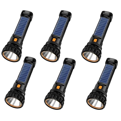 Image of E-SHIDAI 6PCS Solar /Rechargeable Multi Function 1000 Lumens LED Flashlight, with Emergency Strobe Light and 1200 Mah Battery, Emergency Power Supply and USB Charging Cable, Fast Charging