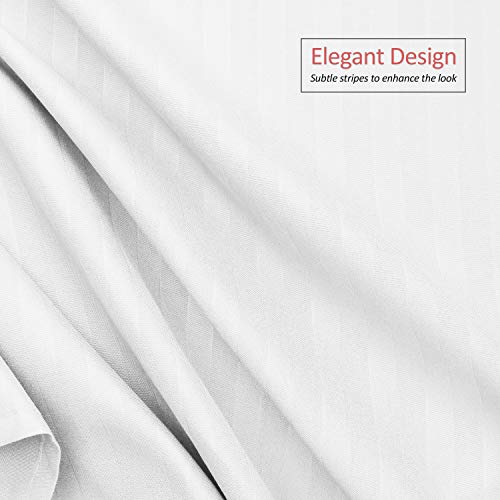 Image of Nestl Queen Bed Skirt - Damask Dobby Stripe Wrap Around Bed Skirt Queen Size - Double Brushed Microfiber 14 in Tailored Drop Pleated Bed Ruffle with Bed Skirt Pins - White