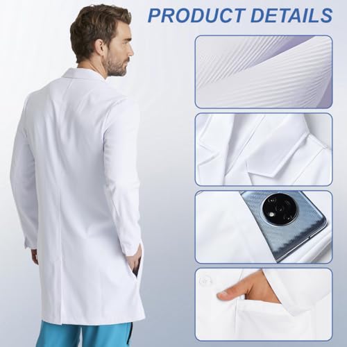 Arztkittel Weißer Laborkittel Ärztemantel Damen Herren Laborkittel Chemie Kittel Labormantel Schutzkleidung Laborkittel für Labor Mantel Hygiene Langarm Medizin Mantel mit Tasche, S