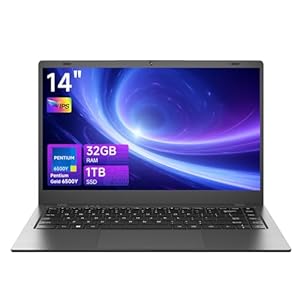 Portátil de 32 GB de RAM 1 TB SSD, procesador Pentium dorado (hasta 3.4 GHz), pantalla IPS FHD de 14 pulgadas, 38WH, USB 3.2, tipo C, HDMI, WiFi 5, portátil Win11, portátiles para negocios y