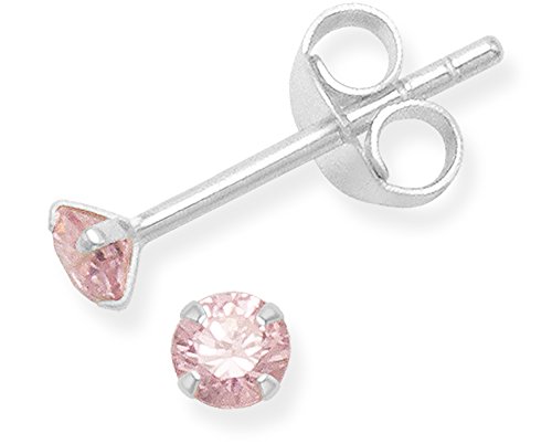 Heather Needham Pendientes de plata de ley con circonita cúbica u0096 Tamaño: Pequeño 3 mm muy pequeño y discreto. En caja de regalo. Pendientes de circonita cúbica rosa