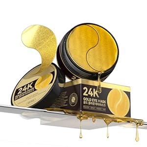 24k Gold Eye Patches – Firming, Glowing & Hydrating Hydrogel Mask for Puffy Eyes, Dark Circles, Wrinkles, Fine Lines, Eye Bags Treatment, Korean Skincare Gifts for Women and Men, 60Pcs