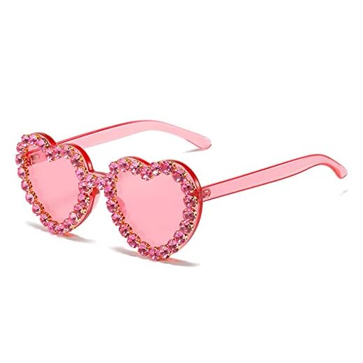 Óculos de Sol Feminino Formato de Coração Óculos de Sol Decoração com Strass Óculos de Sol Retrô UV400 Gradientes Sombras Óculos, Rosa, Tamanho Único