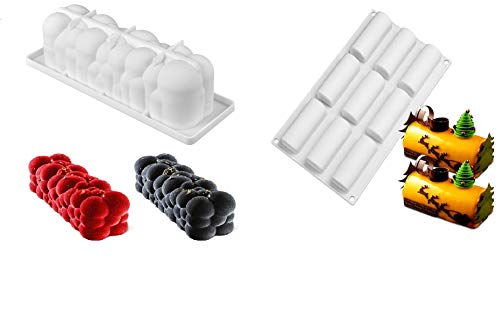 Lot de 2 Moules silicone bûche de noël nuage cloud boule + 1 moule 9 bûchettes ou insert gâteau entremet pâtisserie mousse