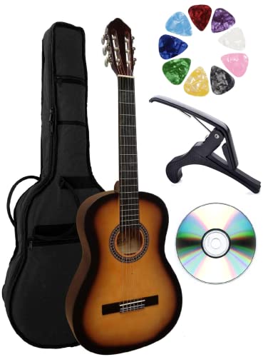Pack Guitare Classique 3/4 Enfant Sunburst - 6 Accessoires + Cours Vidéo Et CD - Débutants