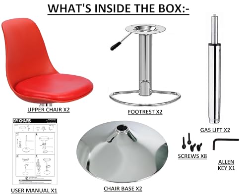 Image of DPI Modern Height Adjustable and 360 Degree Revolving Bar Stool | Kitchen Chair Suitable for Kitchen Cafeteria Dining Office Shops | (2, Red)