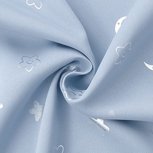 Image of BGment Nursery Curtains for Boys Bedroom, Star and Moon Blackout Curtains for Kids Room, Girls Thermal Insulated Room Darkening Window Curtains Drapes with Grommet 63 Inch Long, Spa Blue, 52 Wide