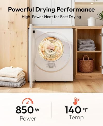 EUHOMY 1.5 Cu.ft. Portable Dryer with 4 Drying Programs, 5.5 lbs Clothes Capacity, Mirror Finish & LCD Touch Panel, 850W Portable Clothes Dryer for Apartment, Dorm & RV, White - 2