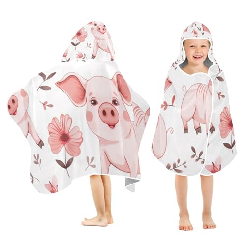 Image of Cute Pig Animal Hooded Beach Towel for Kids, Kids Bath Hooded Towels for Boys Girls, Super Soft Absorbent Bathrobe with Hood for Swin Pool 50 inchx23.5 inch