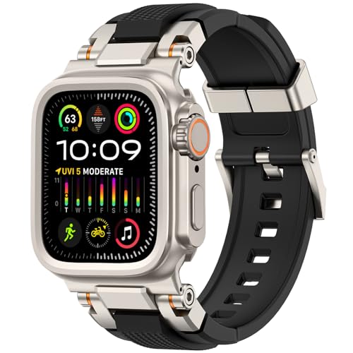 amBand M1 Sport Bands + W1 Metal Case for iWatch 45mm Titanium