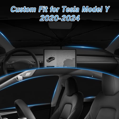 Image of KUST Windshield Sun Shade Umbrella for Tesla Model Y 2020 2021 2022 2023 2024 (Not for Juniper) Rear Window Shades 100% UV Protection and Blackout Privacy 5PCS Car Window Covers Accessories