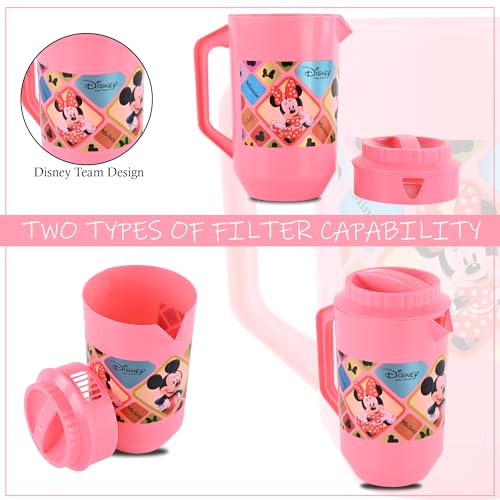 Image of Kuber Industries (Pack of 3) Water Jug | 2 LTR | Plastic Jug for Water | Check Disney | Water Dispenser | Juice Jug for Dining Table | Water Jug for Hotels & Restaurants | Pink-Cream & Green