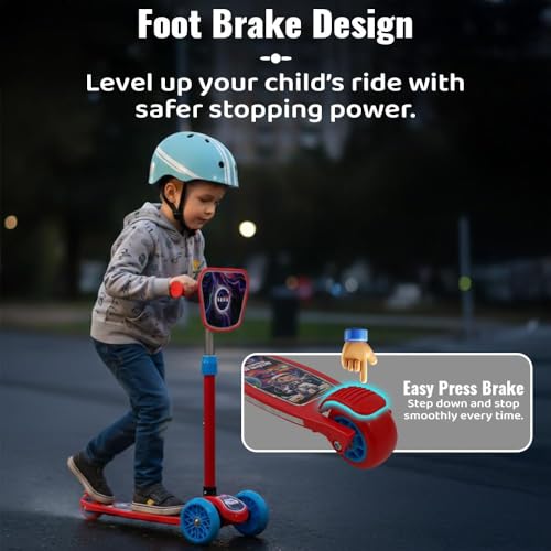 Image of StarAndDaisy X NASA Kick Scooter for Kids 3+ Years, Foldable Skate Scooter for Children Girls & Boy with Multi-Level Height Adjustment, LED Wheels & Brakes (Officially Licensed)- Red