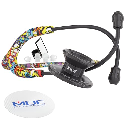 Image of MDF Instruments Graffiti Black MD One Epoch Lightweight Titanium Stethoscope, Adult, Graffiti Tube, Black Chestpieces-Headset, MDF777TGFBO | Dual head, Lightweight, Trusted since 1971, Lifetime warranty, Free-Parts-for-Life, Latex-free, For doctors, nurses, students