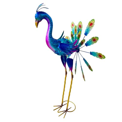 QZXYGY Decorative Metal Peacock Garden Statue, 27 Inch Wind Spinner