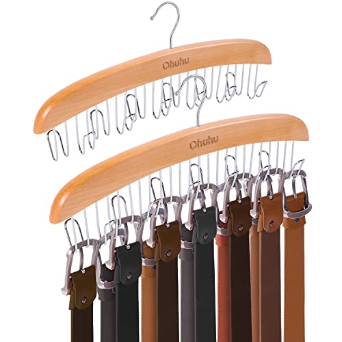 Belt Hanger Organizer for Closet: Ohuhu 2 Pack 12 Hooks Max 36 Belts Tie Rack Wooden Belt Holder for Storage 360 Degree Rotating Space Saver Organizer for Men Women Belt Tie Scarf-Burlywood by Ohuhu - Used condition - US$17.25