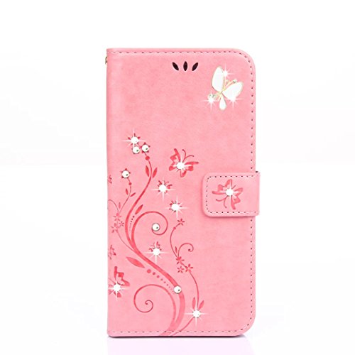 HAOTP(TM) Beauty Luxury 3D Fashion Handmade Bling Crystal Rhinestone Butterfly Fashion Floral Blue PU Flip Stand Credit Card ID Holders Wallet Leather Case Cover for iPhone 6 6S 4.7