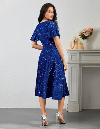 Image of Bridesmay Women's Formal Wedding Guest Dress for Women 2026 Short Sleeve Fit and Flare Tea Party Dresses