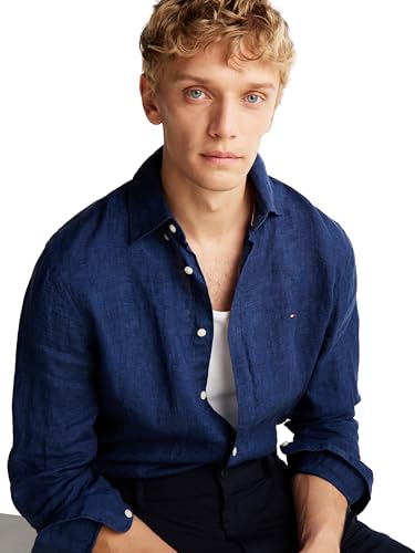 Image of Tommy Hilfiger Men's Long Sleeve Casual Linen Button Down Shirts in Regular Fit