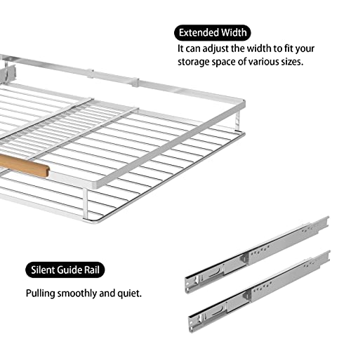 Pull Out Cabinet Organizer Expendable Slide Out Cabinet Drawer Heavy Duty Stainless Steel Pantry Storage Shelf Rack For Kitchen Base Cabinet Pantry Closet Under Sink Divider Organization,2Packs #TOP5