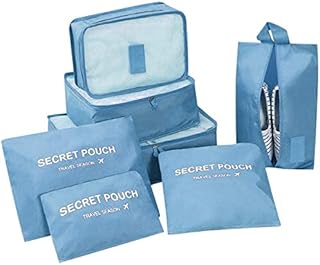 DoGeek Travel Organiser, Travel Essentials Bag 7pcs Packing Cubes for Travel Waterproof Polyester Storage Luggage Travel Storage Bags Clothes Suitcase (Gray) (Lake blue)