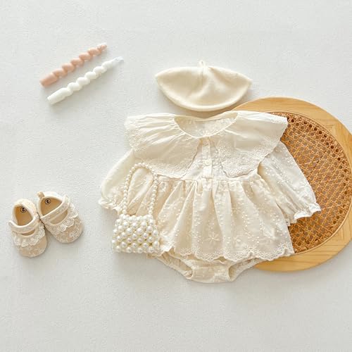 Baby Girl Long Sleeve Lace - Hemmed Cotton Blend Bodysuit Dress - Ideal for 3M - 2T4