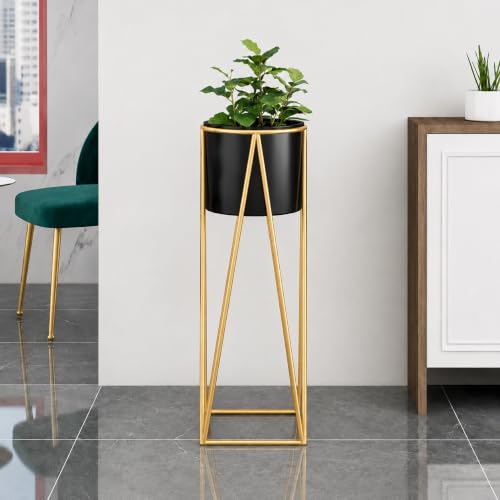 Image of LIBAN Modern, Stylish Metal Planter with Stand for Indoor & Outdoor Plants | Luxury Heavy Duty Tall Plant Flower Pot for Living Room, Balcony, Garden | Decorative Floor Flower Pot (Set of 1) (Black)