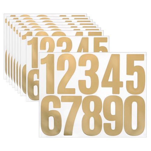 QUARKZMAN 10 Feuilles Numéros De Maison En Vinyle, 3 Pouces Autocollants Numériques Imperméables Pour Boîte Aux Lettres, Panneau, Fenêtre, Porte, Numéro D'Adresse, Or