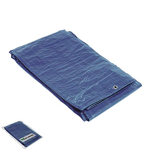 Lona Impermeable Reforzada 4x5 Metros (Aproximadamente) con Ojetes Metálicos, Lona de Protección Duradera, Color Azul.