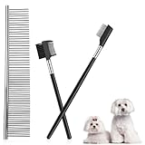 QFGasre Dog Combs for Grooming Matting Pet Grooming Comb Stainless Steel Dog Combs with Rounded Teeth Tear Stain Remover Metal Cat Comb for Removing Knots Puppies Booger Flea Crust 3pcs
