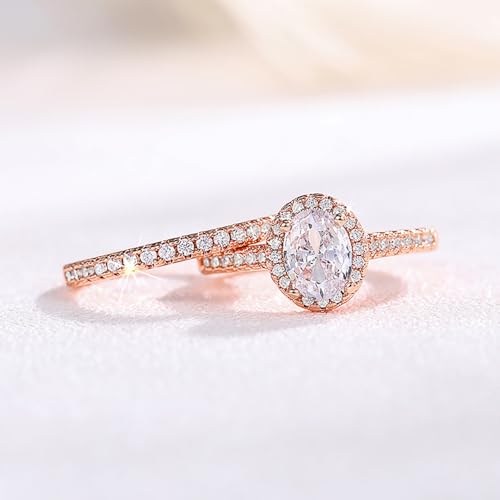 2Pcs/Set Graceful Wedding Rings with Oval Cubic Zirconia for Women Double Stackable Jewelry4