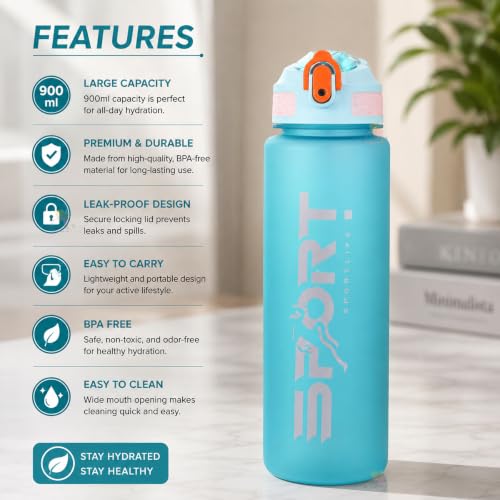 Image of Koochie-Koo Plastic Leak Proof Sports Bottle for Gym, Office, Water Bottle for Kids and Adults, 1000 ml, 6+Years (Pack of 1, Assorted)