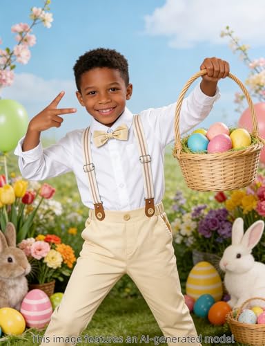 Image of A&J DESIGN Toddler Boys Formal Clothes Suspender Outfit Dress Suit 12M - 6Y