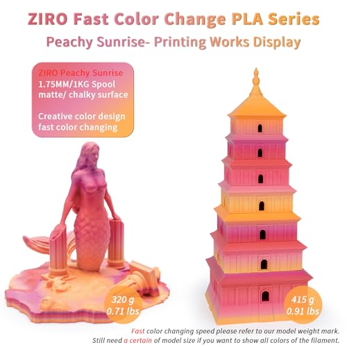 Image of ZIRO Fast Color Changing PLA, Matte Multi Colors Filament 1.75mm, Color Change by Length 3D Printer PLA, Dimensional Accuracy + /-0.03mm, Fit Most 3D Printers, 1KG / 2.2lbs Spool, Peachy Sunrise